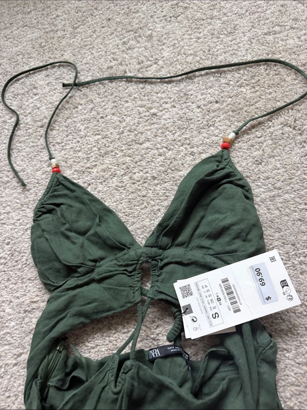 Zara Forest Green High-Low Ruffle Maxi Dress with Tie Straps - Picture 8 of 10